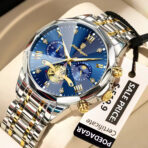 POEDAGAR 938 Watch For Men–Silver Gold and Blue
