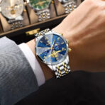 POEDAGAR 938 Watch For Men–Silver Gold and Blue - Image 3