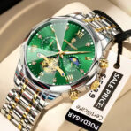 POEDAGAR 938 Watch For Men–Silver Gold And Green