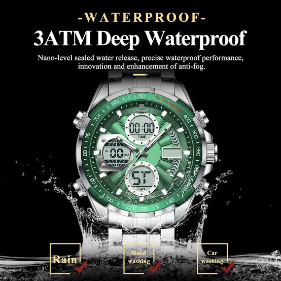 Poedagor E108 Duel tine Watch For Men-Silver Green