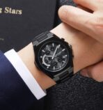 SKMEI 2452 Luxury Active Chronograph Luminous Stainless Steel Men’s Quartz Watch-Black - Image 2