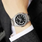 SKMEI 2452 Luxury Active Chronograph Luminous Stainless Steel Men’s Quartz Watch- Silver Black - Image 2