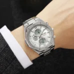 SKMEI 2452 Luxury Active Chronograph Luminous Stainless Steel Men’s Quartz Watch-Full Silver - Image 3