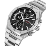 SKMEI 2452 Luxury Active Chronograph Luminous Stainless Steel Men’s Quartz Watch- Silver Black