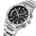 SKMEI 2452 Luxury Active Chronograph Luminous Stainless Steel Men’s Quartz Watch- Silver Black