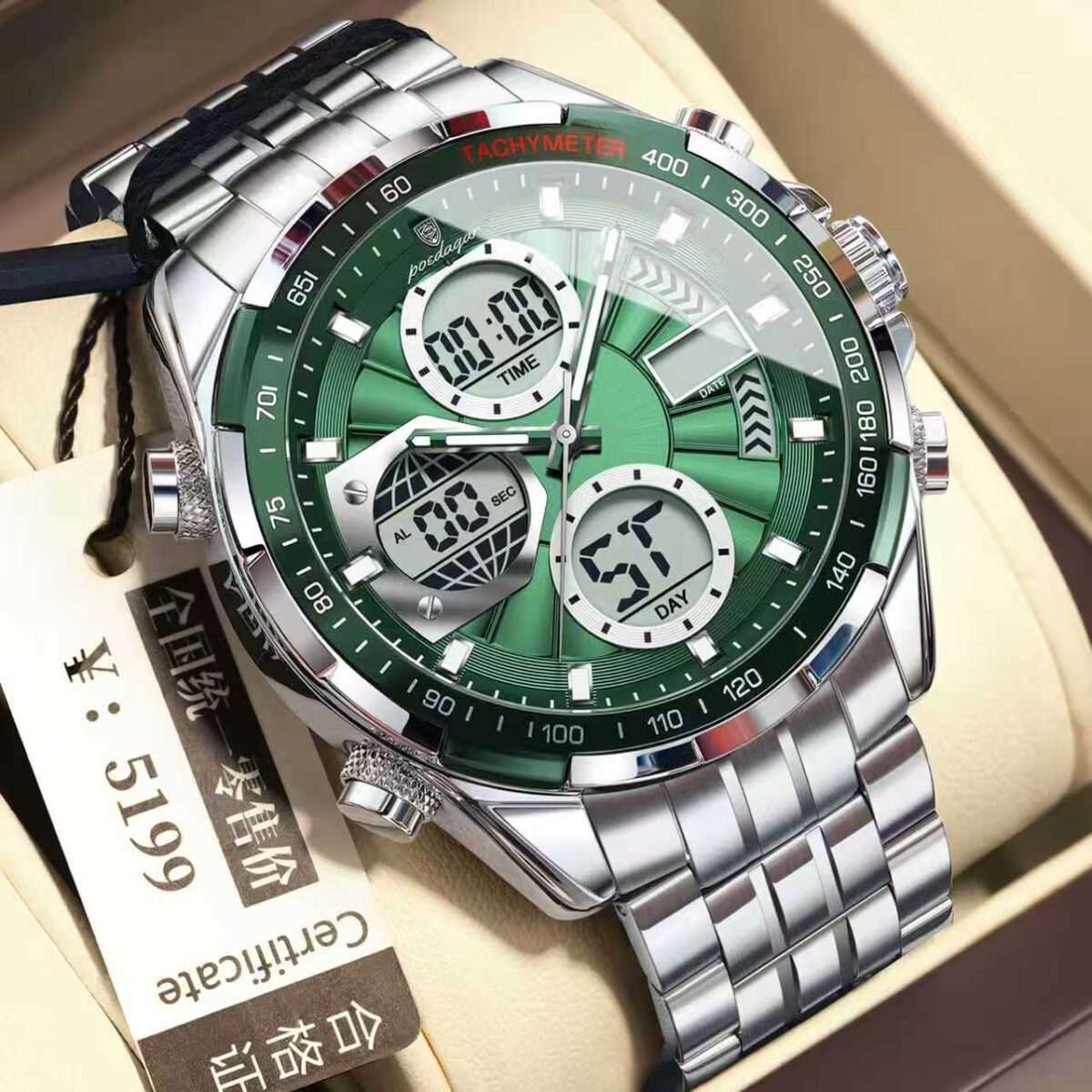 Poedagor E108 Watch For Men-Silver Green - Image 1