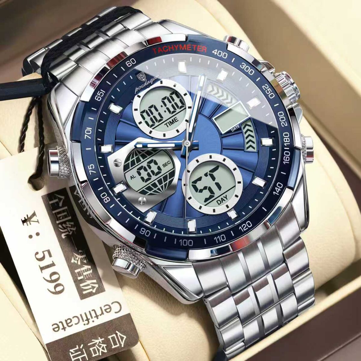 Poedagor E108 Watch For Men-Silver Blue - Image 1