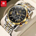 OLEVS 2892 Chronograph Luxury Mens Watch-Golden Silver and Black