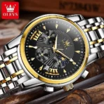 OLEVS 2892 Chronograph Luxury Mens Watch-Golden Silver and Black - Image 2