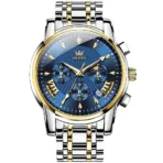 OLEVS 2892 Chronograph Luxury Mens Watch-Golden Silver and Blue