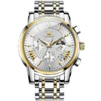 OLEVS 2892 Chronograph Luxury Mens Watch-Golden Silver and White