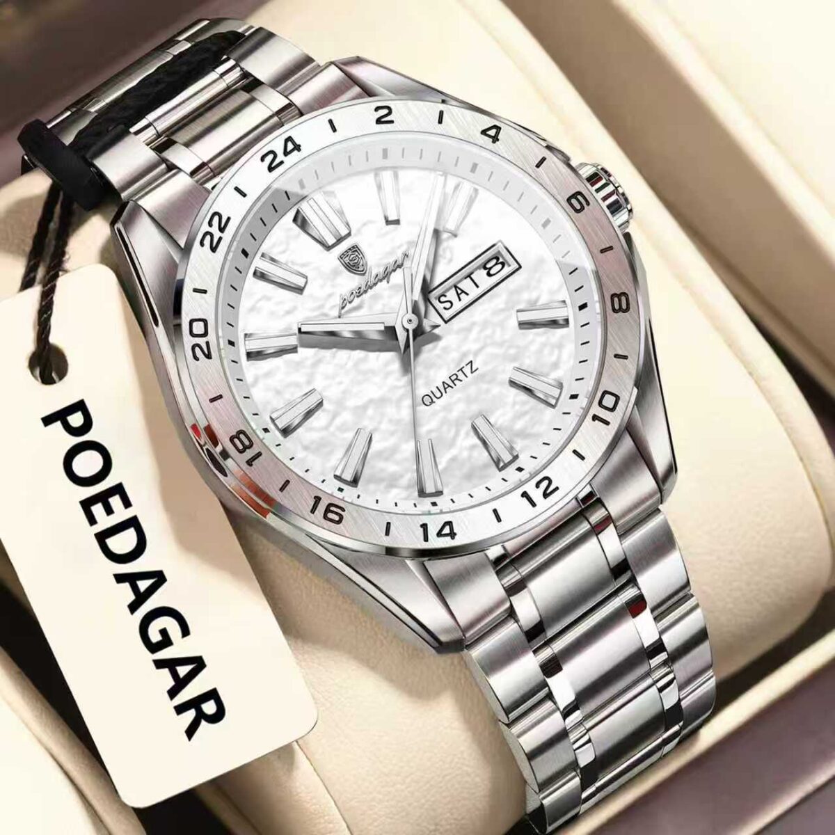 Poedagar 683 Steelness Steel Men's Watch – Silver & White - Image 1