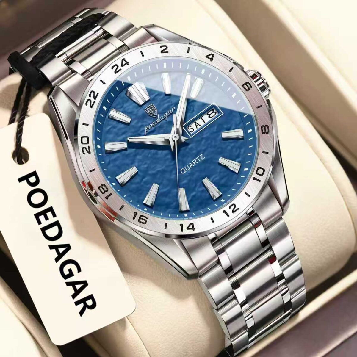 Poedagar 683 Steelness Steel Men's Watch – Silver & Blue - Image 1