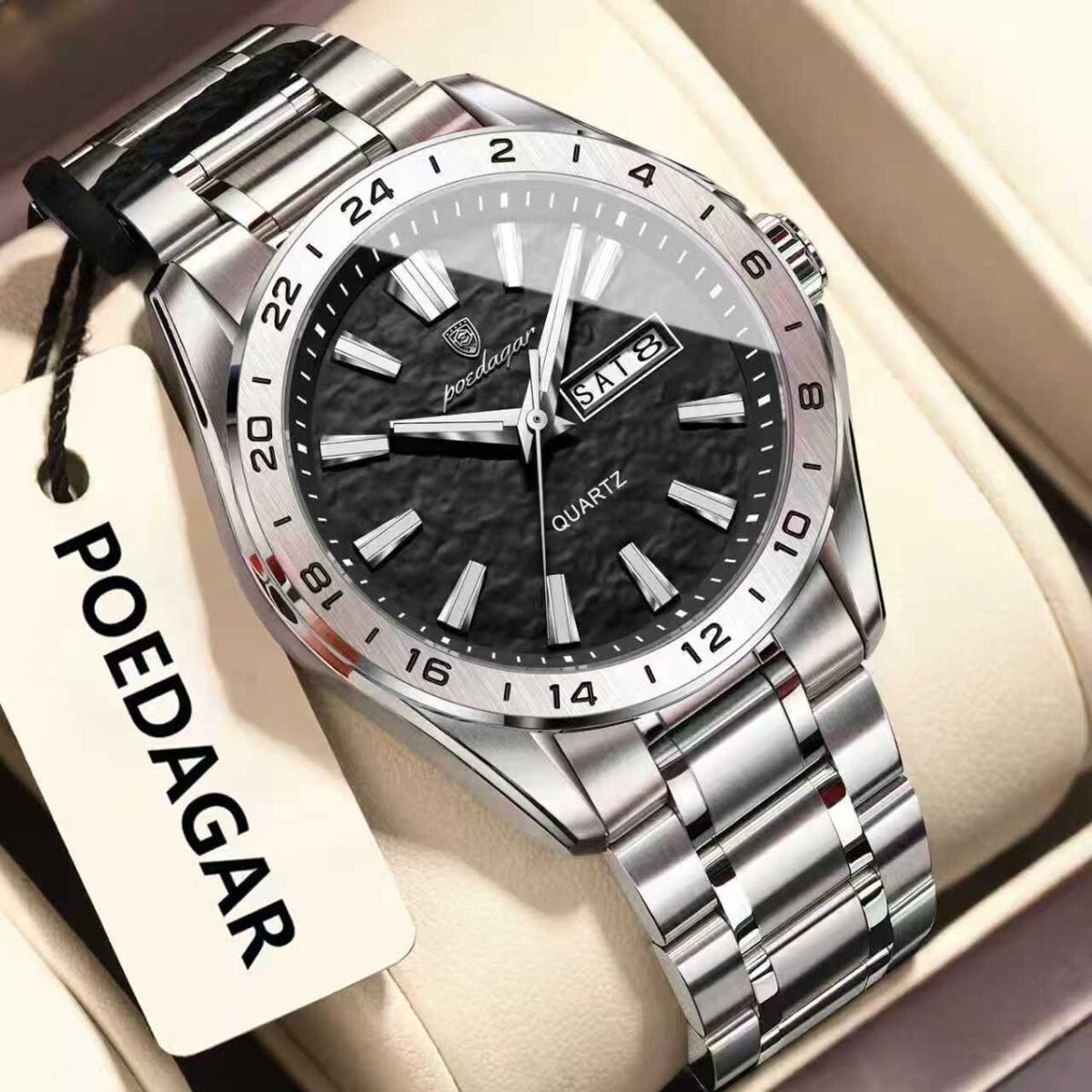 Poedagar 683 Steelness Steel Men's Watch – Silver & Black - Image 1