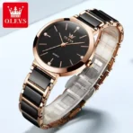 OLEVS 5877 Ceramic Classic fashion Quartz movement women watch- Rose Gold & Black