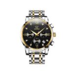 OLEVS 2858 Luxury Luminous Chronograph Men wristwatch-Silver Gold & Black