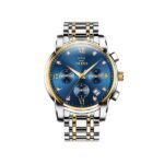 OLEVS 2858 Luxury Luminous Chronograph Men wristwatch-Silver Gold & Blue