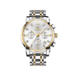 OLEVS 2858 Luxury Luminous Chronograph Men wristwatch- Silver Gold & white
