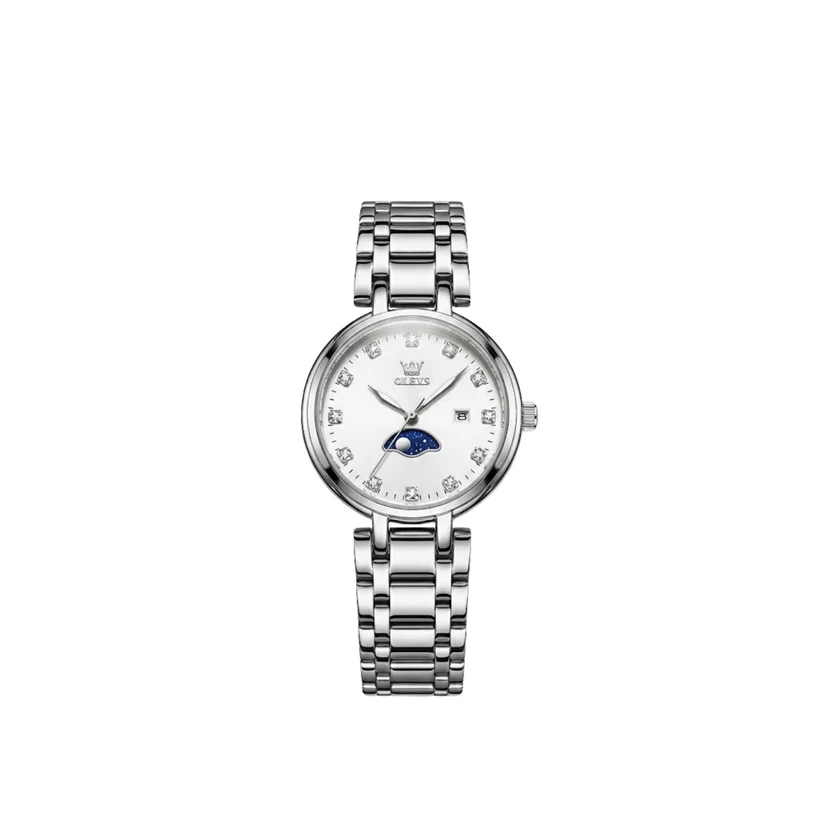 OLEVS 5573 Classic fashion stone hour mark women watch-White Dial OLEVS 5573 Watch For Women -White Dial - Image 1