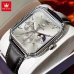 Orginal Olevs 9914 leather Strap Watch for Men-Silver Gray