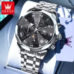 Olevs 3675 Watch For Men–Silver Black