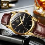 Orginal Olevs 6898  leather Strap Watch for Men-Brown & Black - Image 2