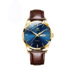 Orginal Olevs 6898  leather Strap Watch for Men- Brown & Blue