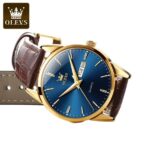 Orginal Olevs 6898  leather Strap Watch for Men- Brown & Blue - Image 3