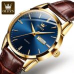 Orginal Olevs 6898  leather Strap Watch for Men- Brown & Blue - Image 2