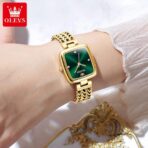 Olevs 9948 Luxury Fashion Women Watch-Gold Green - Image 2