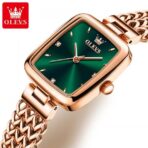 Olevs 9951 Luxury Fashion Women Watch-Rose Gold & Green - Image 2