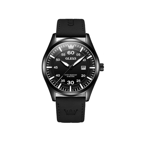 Olevs 9962 PU Leather Analog Wrist Watch For Men – Black