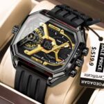 POEDAGAR 106 New Edgy Dual Display Silicone Strap Men’s Watch-Black