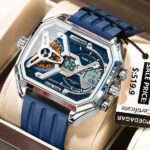 POEDAGAR 106 New Edgy Dual Display Silicone Strap Men’s Watch-Blue