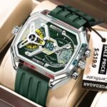 POEDAGAR 106 New Edgy Dual Display Silicone Strap Men’s Watch-Green