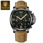 Poedagar 859 Watch For Men-Brown Leather and Full Black Dial