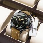 Poedagar 859 Watch For Men-Brown Leather and Full Black Dial - Image 2