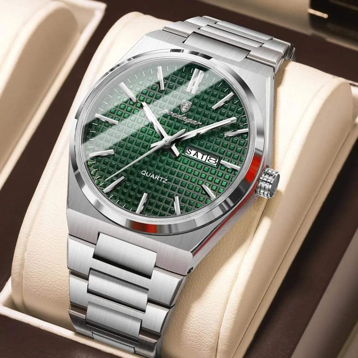 Poedagar 874 Watch For Men-Silver Green - Image 1