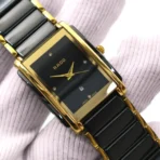 Premium Quality Rado Ceramic Tank Watch-Golden Black 1015 - Image 3