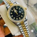 Rolex 1104 Golden Silver Stone and Black dial for Mens