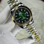 Rolex 5001 Golden Silver Stoneless and Green dial for Mens
