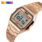 SKMEI 1123 Classic design Unisex Square Digital Display Multi-Function Stainless Steel watch- Rose Gold