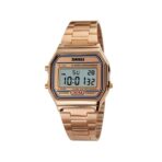 SKMEI 1123 Classic design Unisex Square Digital Display Multi-Function Stainless Steel watch- Rose Gold - Image 2