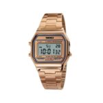 SKMEI 1123 Classic design Unisex Square Digital Display Multi-Function Stainless Steel watch- Rose Gold