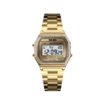SKMEI 1474 Stainless Steel Digital Watch For Unisex-Gold