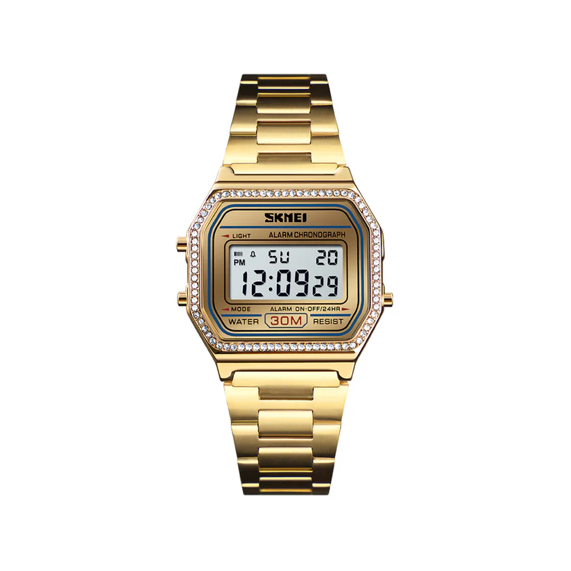 SKMEI-1474-Stainless-Steel-Digital-Watch-For-Women-Gold SKMEI 1474 Stainless Steel Digital Watch For Unisex-Gold - Image 1