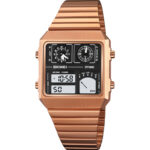 SKMEI 2198 Thermometer  Luminous Alarm Alloy Square Watch For Men-Rose Gold