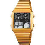 SKMEI 2198 Thermometer  Luminous Alarm Alloy Square Watch For Men-Golden