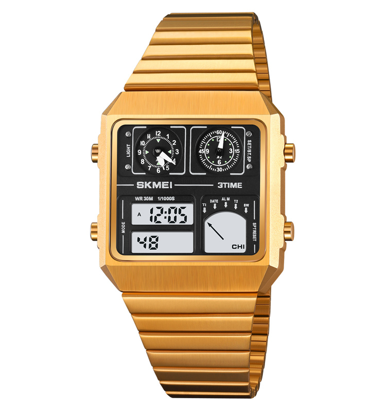 SKMEI 2198 Digital Watch Waterproof Thermometer Luminous Alarm Alloy Square golden SKMEI 2198 Thermometer Luminous Alarm Alloy Square Watch For Men-Golden - Image 1