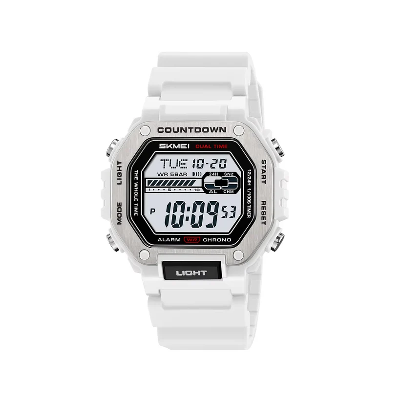 SKMEI-2522-New-Electronic-Sports-Mens-Watch-White SKMEI 2522 New Electronic Sports Men's Watch-White - Image 1